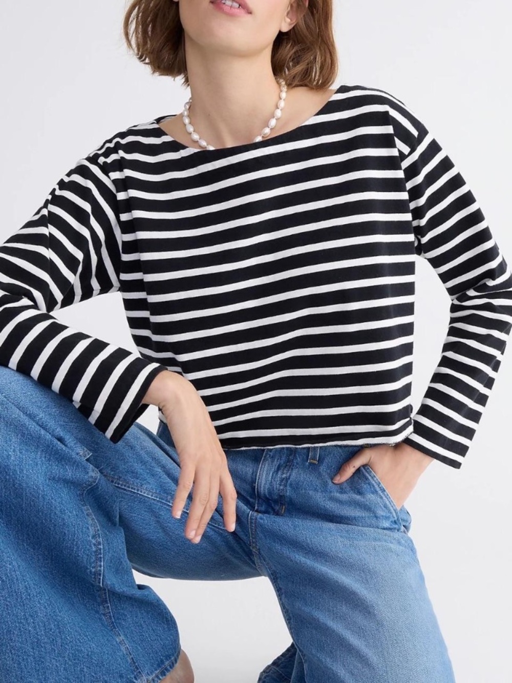 NWT J. Crew Black and White Striped Cropped Long Sleeve Tee